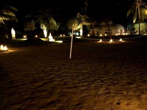volleyball court at night
